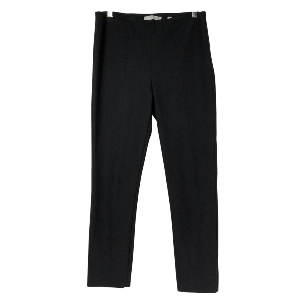 Vince Black Slim Leg Pull On Pants Size M Elastic Waist Pintuck Seam Slit Hem